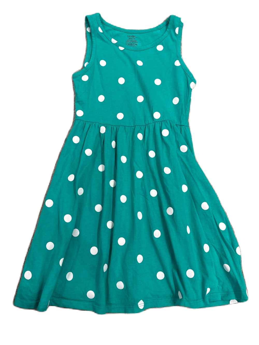 George Teal Polka Dot Sleeveless Fit-and-Flare Dress - Size 7-8